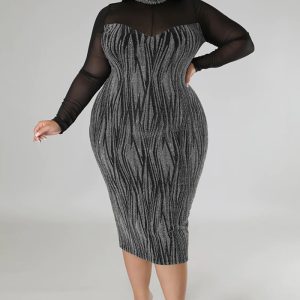 This Sexy See-Through Patchwork Nigh Club v-Neck Long Sleeve Women's Plus Size Dress Made Of Soft And Elastic Fabric. Global Lover Wholesale Plus Size Dresses And Hope Curvy Ladies Find Here a Warm And Exciting Place To Shop Affordable Curvy Dresses Online - Plus Size Casual