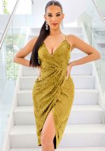 This Sexy Sequin Strap Slit Dress Nightclub Dress Design Made Of High Quality Polyster And Spandex Material