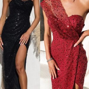 This Sexy Sequins Slash Shoulder Women's Party Dress Design Made Of Good Quality Polyster And Spandex Material