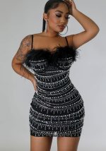 This Sexy Slim Beaded Bodycon Pearl Dress Design Made Of High Quality Polyster And Spandex Material