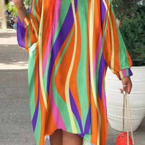 This Sexy Slim Colorful Stripes Plus Size Dress Made Of Soft And Elastic Fabric. Global Lover Wholesale Plus Size Dresses And Hope Curvy Ladies Find Here a Warm And Exciting Place To Shop Affordable Curvy Dresses Online - Plus Size Casual