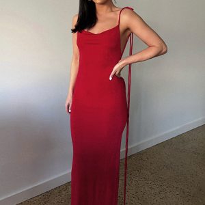 This Sexy Slim Long Dress Lace Up Low Back Bodycon Long Dress Women Design Made Of High Quality Polyster And Spandex Material