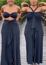 This Sexy Solid Color Irregular One Piece Multi-Way Lace-Up Maxi Dress Design Made Of High Quality Polyster And Spandex Material. It Is Stretchy