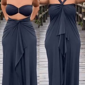 This Sexy Solid Color Irregular One Piece Multi-Way Lace-Up Maxi Dress Design Made Of High Quality Polyster And Spandex Material. It Is Stretchy