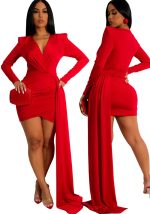 This Sexy Solid Color Nightclub v-Neck Women's Dress Design Made Of Good Quality Polyster And Spandex Material