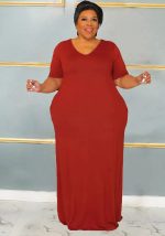 This Sexy Solid Color v Neck Short Sleeve Spring Summer Plus Size Maxi Dress Made Of Soft And Elastic Fabric. Global Lover Wholesale Plus Size Dresses And Hope Curvy Ladies Find Here a Warm And Exciting Place To Shop Affordable Curvy Dresses Online - Plus Size Casual