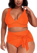 This Sexy Solid Lace-Up Two Pieces Plus Size Swimsuit Is Made Of Good Quality Lycra And Spandex Fabric