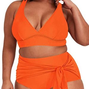 This Sexy Solid Lace-Up Two Pieces Plus Size Swimsuit Is Made Of Good Quality Lycra And Spandex Fabric