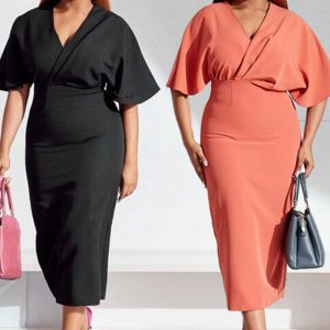 This Sexy Solid Wrap v-Neck Short Sleeve Plus Size Midi Dress Made Of Soft And Elastic Fabric. Global Lover Wholesale Plus Size Dresses And Hope Curvy Ladies Find Here a Warm And Exciting Place To Shop Affordable Curvy Dresses Online - Plus Size Casual