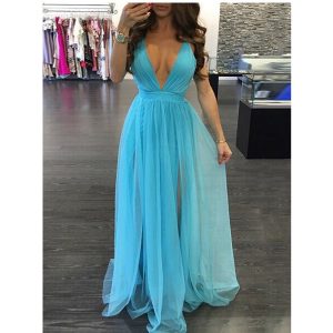 This Sexy Strap v-Neck Backless Mesh Evening Dress Design Made Of Good Quality Polyster And Spandex Material