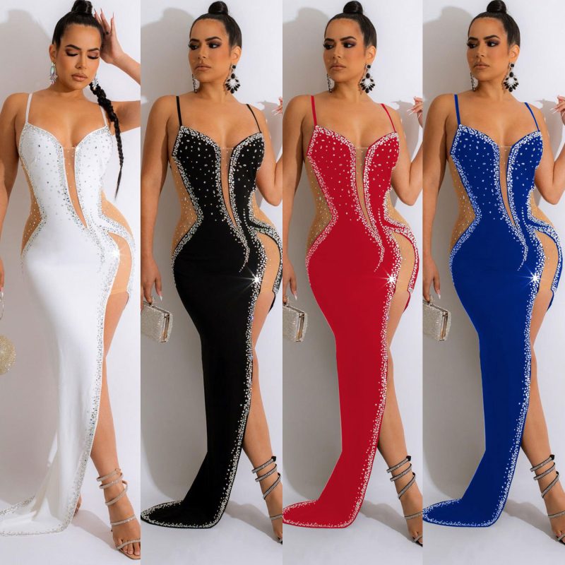 This Sexy Straps Rhinestone Beaded Irregular Eveing Dress Design Made Of High Quality Polyster And Spandex Material