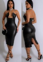 This Sexy Tight Fitting Stretch Hollow Back Slit Leather Strapless Bodycon Dress Design Made Of High Quality Polyster And Spandex Material. It Come With Good Stretch And Wearing Comfortable And Feeling Freedom. The Tight And Fitted Dress Is The Most Popular Options From Party Girls. Shop Bodycon Dresses At Global Lover And Find Amazing Designs Sequins