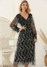 This Sexy v-Neck Fringed Sequin Dress For Women Design Made Of High Quality Polyster And Spandex Material. It Is Stretchy