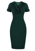 This Sexy v-Neck Women's Chic Pleated Slim Waist Bodycon Pencil Dress Design Made Of High Quality Polyster And Spandex Material. It Come With Good Stretch And Wearing Comfortable. Women¡¯s Midi Dresses Is Omnipotent And Suit For All Kinds Of Occasions - Daily Wear