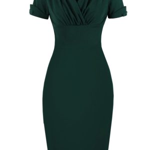 This Sexy v-Neck Women's Chic Pleated Slim Waist Bodycon Pencil Dress Design Made Of High Quality Polyster And Spandex Material. It Come With Good Stretch And Wearing Comfortable. Women¡¯s Midi Dresses Is Omnipotent And Suit For All Kinds Of Occasions - Daily Wear