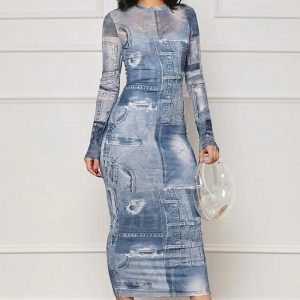 This Sexy Women's Slim Denim Graphic Print Bodycon Long Dress Design Made Of High Quality Polyster And Spandex Material. Print Dresses Is More Interesting And Stylish. Print Maxi Dresses Is One Of The Popular Item For Islander Vocations. Women¡¯s Print Dresses At Global Lover Comes With Forever Floral