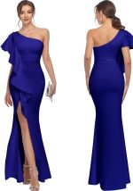 This Sexy Fashion Solid Color Ruffled One Shoulder Dress Design Made Of Good Quality Polyster And Spandex Material