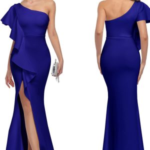 This Sexy Fashion Solid Color Ruffled One Shoulder Dress Design Made Of Good Quality Polyster And Spandex Material