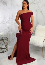 This Sexy Fashion Solid Color v-Neck Slit Women's Dress Design Made Of Good Quality Polyster And Spandex Material