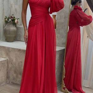 This Slash Shoulder Chiffon Long Sleeve Casual Fashion Slit Party Dress Design Made Of High Quality Polyster And Spandex Material