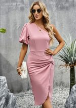 This Slash Shoulder Solid Dress Summer Elegance Slim Waist Slim Fit Bodycon Midi Dress Design Made Of High Quality Polyster And Spandex Material. It Come With Good Stretch And Wearing Comfortable. Women¡¯s Midi Dresses Is Omnipotent And Suit For All Kinds Of Occasions - Daily Wear