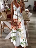 This Sleeveless Slim Fit Flower Print Low Cut v-Neck Sling Long Dress Design Made Of High Quality Polyster And Spandex Material. Print Dresses Is More Interesting And Stylish. Print Maxi Dresses Is One Of The Popular Item For Islander Vocations. Women¡¯s Print Dresses At Global Lover Comes With Forever Floral