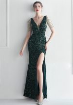 This Sleeveless v-Neck Long Formal Evening Dress Design Made Of Good Quality Polyster And Spandex Material