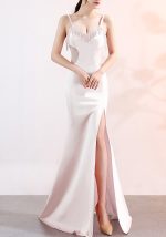 This Sling Deep v Long Sexy Slim Fit Split Night Club Show Evening Dress Design Made Of Good Quality Polyster And Spandex Material