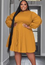 This Solid Color Belted Fashion Tight Fitting Plus Size Women's Dress Made Of Soft And Elastic Fabric. Global Lover Wholesale Plus Size Dresses And Hope Curvy Ladies Find Here a Warm And Exciting Place To Shop Affordable Curvy Dresses Online - Plus Size Casual