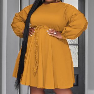 This Solid Color Belted Fashion Tight Fitting Plus Size Women's Dress Made Of Soft And Elastic Fabric. Global Lover Wholesale Plus Size Dresses And Hope Curvy Ladies Find Here a Warm And Exciting Place To Shop Affordable Curvy Dresses Online - Plus Size Casual