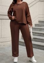 This Solid Color Long Sleeve Loose Plus Size Two Piece Pants Set Design And Made Of Comfortable And Elastic Fabric. Wholesale Plus Size Two Piece Sets Is a Must-Have Item For Curvy Ladies. Two Piece Sets Can Either Be Worn Together Or Individually