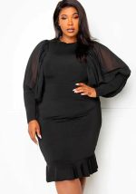 This Solid Color Patchwork Cutout See-Through Plus Size Skirt Fashion Ladies Dress Made Of Soft And Elastic Fabric. Global Lover Wholesale Plus Size Dresses And Hope Curvy Ladies Find Here a Warm And Exciting Place To Shop Affordable Curvy Dresses Online - Plus Size Casual