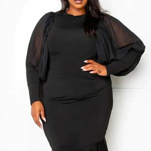 This Solid Color Patchwork Cutout See-Through Plus Size Skirt Fashion Ladies Dress Made Of Soft And Elastic Fabric. Global Lover Wholesale Plus Size Dresses And Hope Curvy Ladies Find Here a Warm And Exciting Place To Shop Affordable Curvy Dresses Online - Plus Size Casual