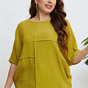 This Solid Color Tops Plus Plus Size Patchwork Tops Women's Summer Ladies Tops Made Of Comfortable And Elastic Fabric. It Is Wholesale Sexy Plus Size Tops For Women. With The Gradual Rise Of Feminist Awareness