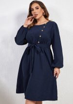 This Solid Plus Size Loose High Waist Tie Round Neck Dress Made Of Soft And Elastic Fabric. Global Lover Wholesale Plus Size Dresses And Hope Curvy Ladies Find Here a Warm And Exciting Place To Shop Affordable Curvy Dresses Online - Plus Size Casual