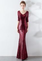 This Solid Color Sequin Long Slim Elegant Prom Dress Formal Party Long Evening Dress Design Made Of Good Quality Polyster And Spandex Material