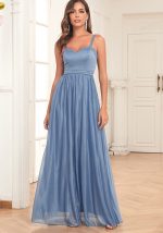 This Sparkly Straps Evening Dress a Line Mesh Patchwork Sleeveless Party Maxi Dress Design Made Of High Level Material