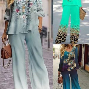 This Spring And Autumn Plus Size Women's Fashion Chic Printed Round Neck Top Trousers Two-Piece Set Design And Made Of Comfortable And Elastic Fabric. Wholesale Plus Size Two Piece Sets Is a Must-Have Item For Curvy Ladies. Two Piece Sets Can Either Be Worn Together Or Individually