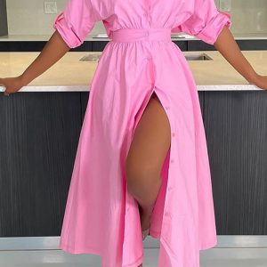 This Spring And Autumn Women's Fashion Chic Solid Color Slim Waist Long Sleeve Maxi Dress Design Made Of High Quality Polyster And Spandex Material. It Come With Good Stretch And Wearing Comfortable. Women¡¯s Midi Dresses Is Omnipotent And Suit For All Kinds Of Occasions - Daily Wear