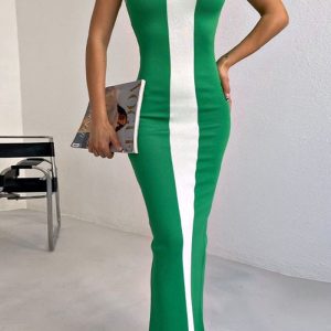 This Spring And Summer Sexy Color Contrast Knitting Mid-Length Tight Fitting Sling Slit Color Matching Dress Combine The Warm And Fashion. It Is a Must-Have Item For This Winter. Sweater Dresses For Women At Global Lover Comes For Different Occasions - Daily Life