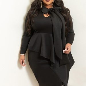 This Spring Autumn Ladies Plus Size Dress Fashion Bow Knot Long Sleeve Dress Men Made Of Soft And Elastic Fabric. Global Lover Wholesale Plus Size Dresses And Hope Curvy Ladies Find Here a Warm And Exciting Place To Shop Affordable Curvy Dresses Online - Plus Size Casual