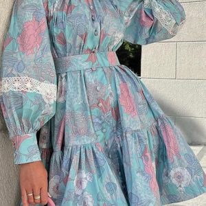 This Spring Autumn Women's Fashion Chic Long Sleeve High Neck Swing Print Dress Design Made Of High Quality Polyster And Spandex Material. Print Dresses Is More Interesting And Stylish. Print Maxi Dresses Is One Of The Popular Item For Islander Vocations. Women¡¯s Print Dresses At Global Lover Comes With Forever Floral