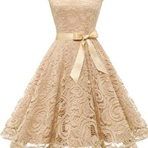 This Spring Chic French Retro Slim Fit Round Neck Basic Mid-Length Gentle Lace a-Line Dress Design Made Of High Quality Polyster And Spandex Material. It Is Stretchy