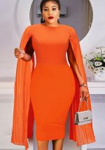 This Spring Chic Round Neck Patchwork Pleated Sleeve Bodycon Pencil Dress Made Of Soft And Elastic Fabric. Global Lover Wholesale Plus Size Dresses And Hope Curvy Ladies Find Here a Warm And Exciting Place To Shop Affordable Curvy Dresses Online - Plus Size Casual