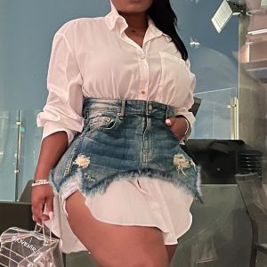 This Spring Denim Combination Skirt Fashion Slim Shirt Dress Two Piece Set Design Made Of High Quality Polyster And Spandex Material. It Is Stretchy