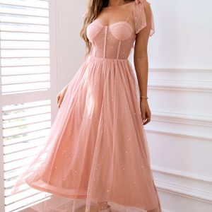 This Spring Dress Sexy Sweet Straps Mesh Slim Fit Long Dress Design Made Of High Quality Polyster And Spandex Material