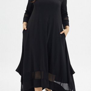 This Spring Fall Plus Size Mesh Patchwork Dress Round Neck 3/4 Sleeve Maxi Dress Made Of Soft And Elastic Fabric. Global Lover Wholesale Plus Size Dresses And Hope Curvy Ladies Find Here a Warm And Exciting Place To Shop Affordable Curvy Dresses Online - Plus Size Casual