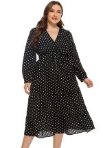 This Spring Fashion Loose Plus Size Women's v-Neck Long Sleeve Polka Dot Dress Made Of Soft And Elastic Fabric. Global Lover Wholesale Plus Size Dresses And Hope Curvy Ladies Find Here a Warm And Exciting Place To Shop Affordable Curvy Dresses Online - Plus Size Casual