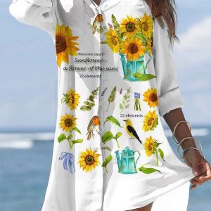 This Spring Fashion Romantic Printed Irregular Pocket Shirt Mini Dress Design Made Of High Quality Polyster And Spandex Material. It Is Stretchy