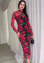 This Spring Floral Print Long Sleeve Midi Dress Design Made Of High Quality Polyster And Spandex Material. It Come With Good Stretch And Wearing Comfortable. Women¡¯s Midi Dresses Is Omnipotent And Suit For All Kinds Of Occasions - Daily Wear